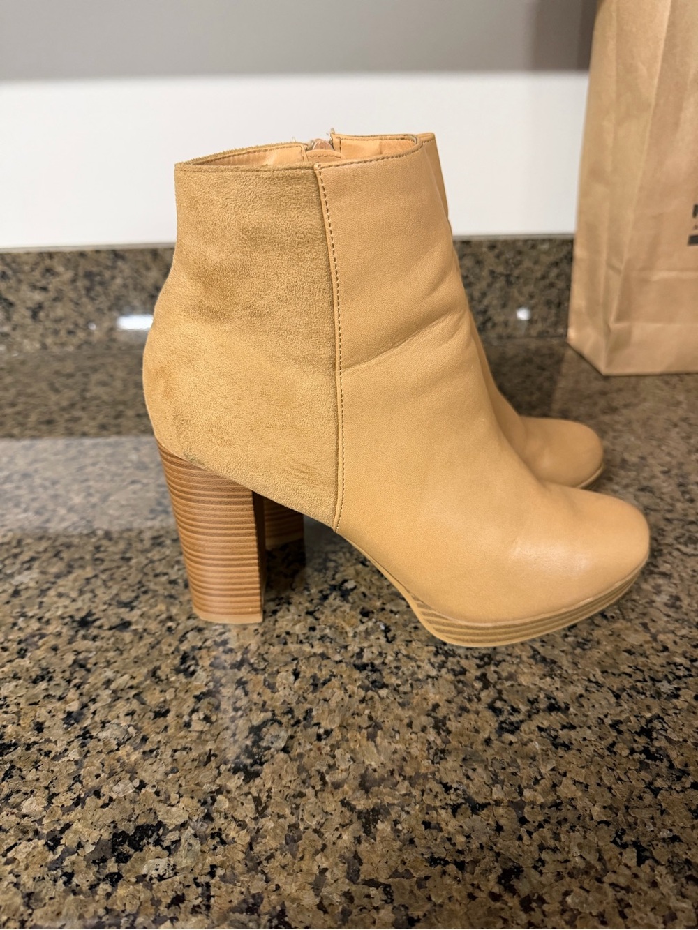 SHEIN Tan Block Heel Ankle Boots